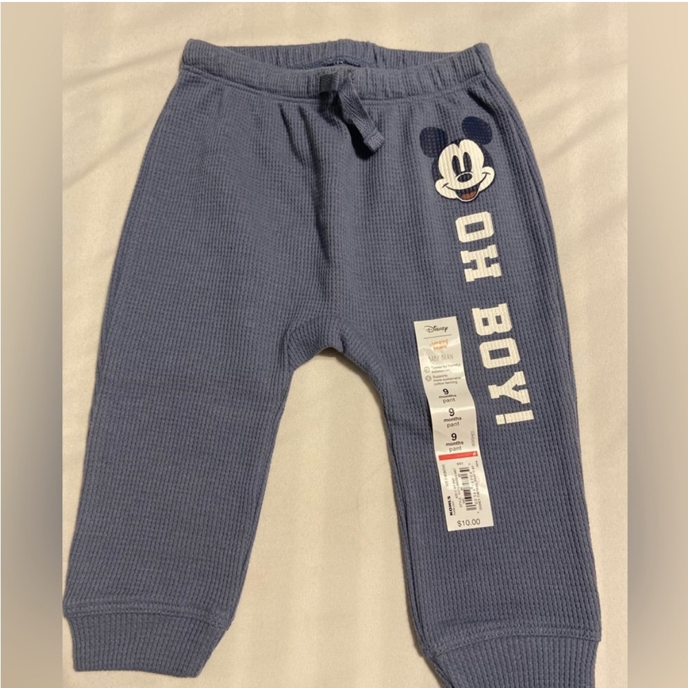Disney Mickey Mouse Oh Boy Waffle Knit Sweatpants Blue‎ 9M NWT